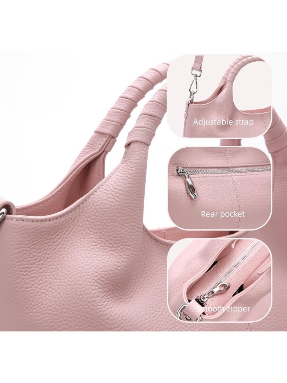 Women's Pink Genuine Leather Shoulder Satchel Designer Crossbody Hobo Bags - Picture 4 of 6